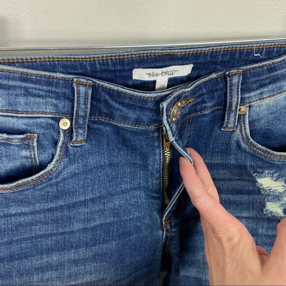 Nordstrom Distressed Jeans Raw Hem Crop Size 25 STS Blue Emma Mid Rise Denim - Picture 7 of 12